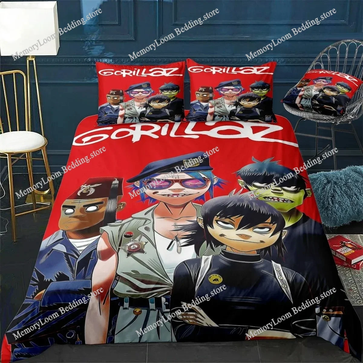 

Music Band Gorillaz Bedding Set Anime Duvet Covers Double Bed Twin Size Bedding Quilt Cover Cartoon Children's Bed Set for Home