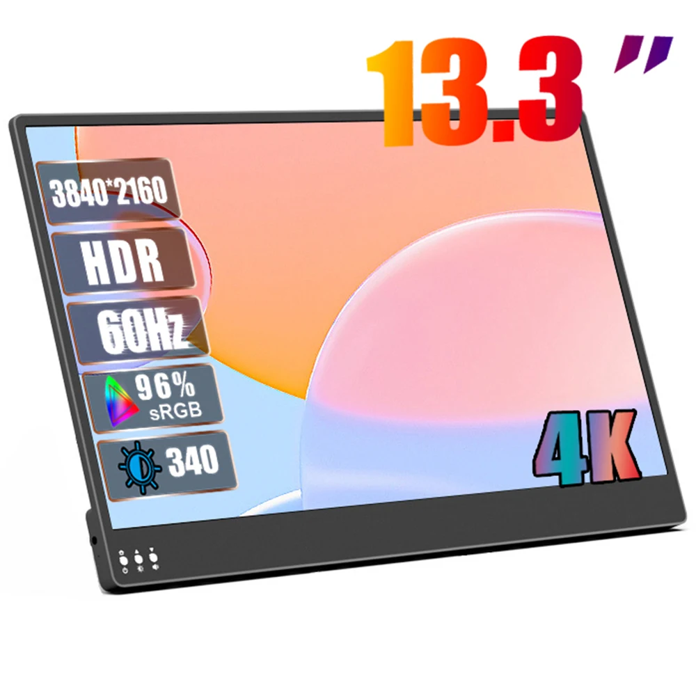 4K 13.3 Inch Ultra Light Portable Monitor 3840*2160 HDR 1400:1 96%sRGB IPS Screen Gaming Display For PC Laptop Xbox PS4/5 Switch