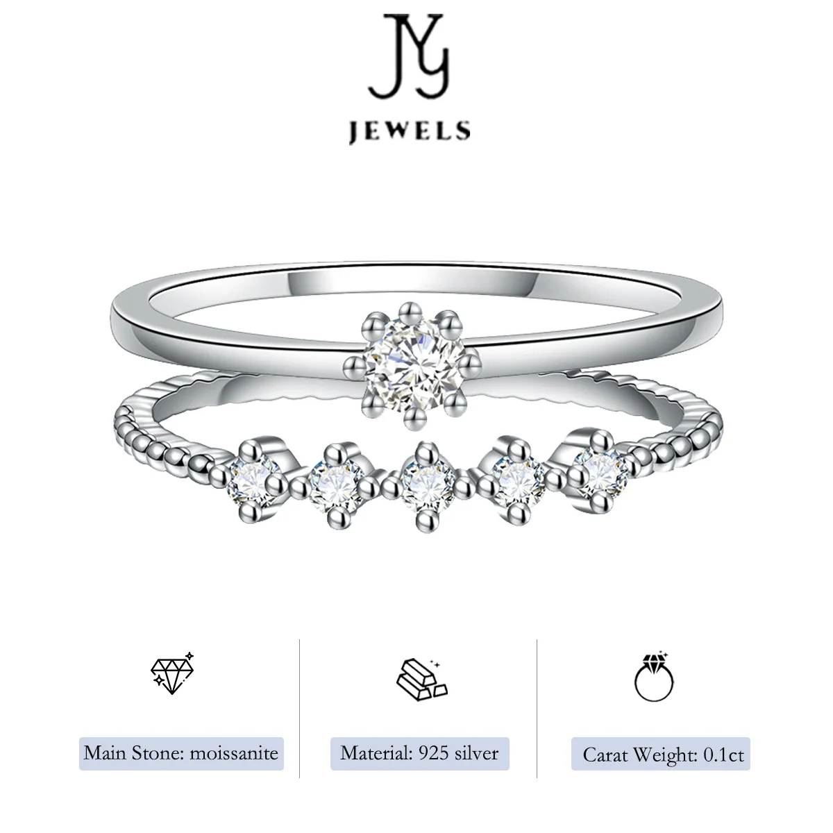 【JYJZZ167】s925 sterling silver fashion trend niche minimalist light luxury 10 points moissanite eight claw design pair ring.（buy