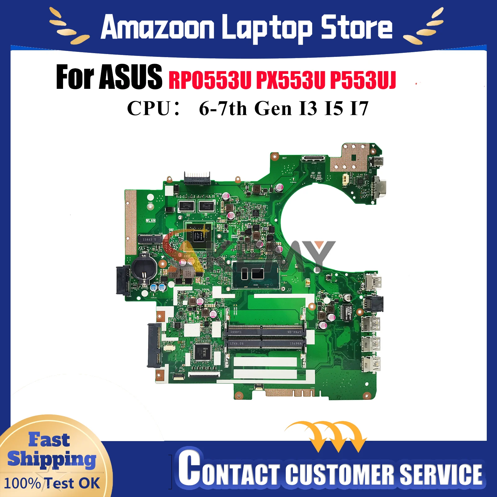

P553UJ Laptop Motherboard For ASUS ProArt PX553U RPO553U P553UJ P553U PE553U Notebook Mainboard With I3 I5 I7 CPU 100% tests OK