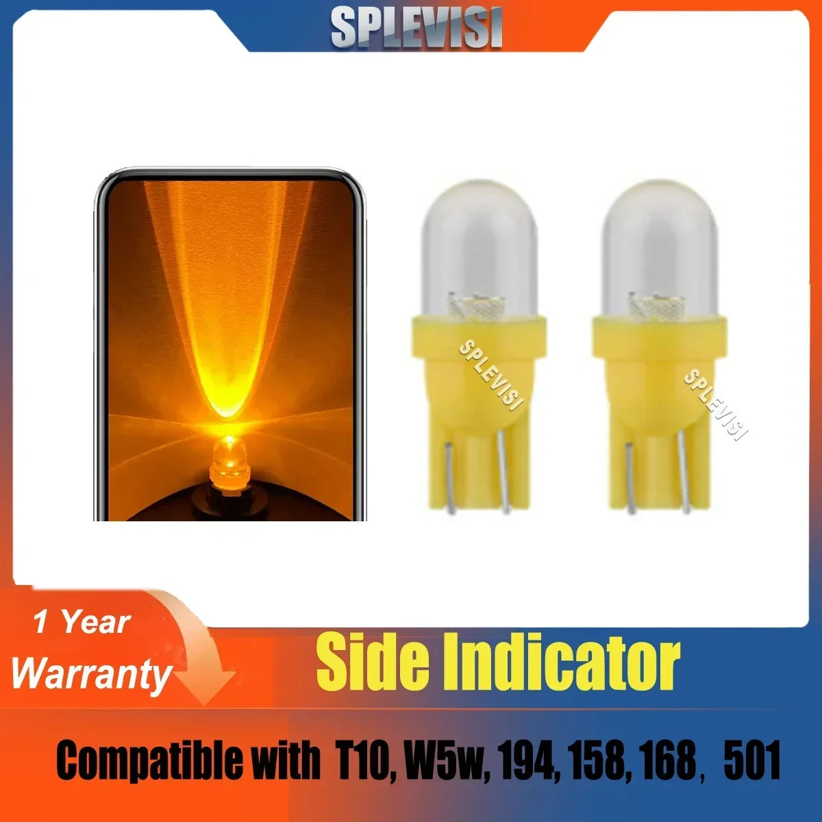 

501 Led Amber Orange T10 W5w Capless Wedge Side Indicator Repeater Light Bulbs Car Bulbs