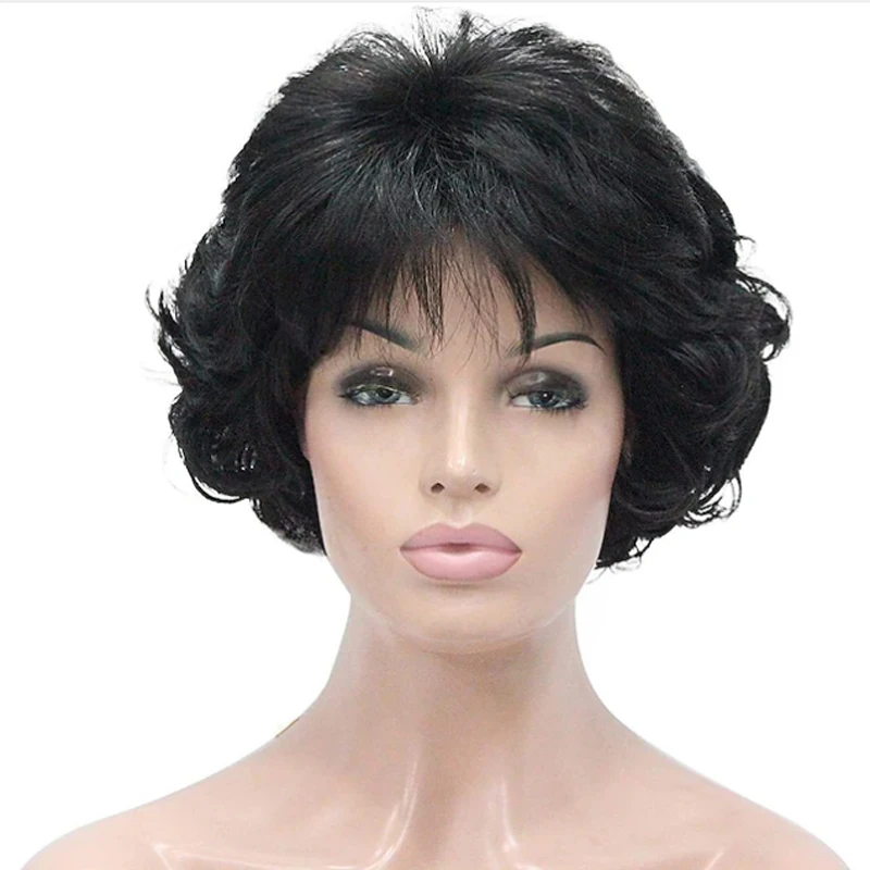 HAIRJOY Short Wig Black  Silver Grey Wigs for Women Synthetic Hair with Bangs  Hairstyle