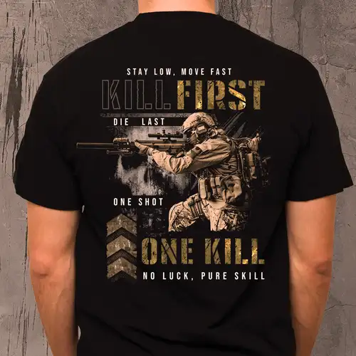 Imagen 2 del producto Manténgase bajo y movimiento rápido. Camiseta de francotirador militar nueva 100% algodón cuello redondo manga corta verano Casual camiseta para hombre talla S-3XL