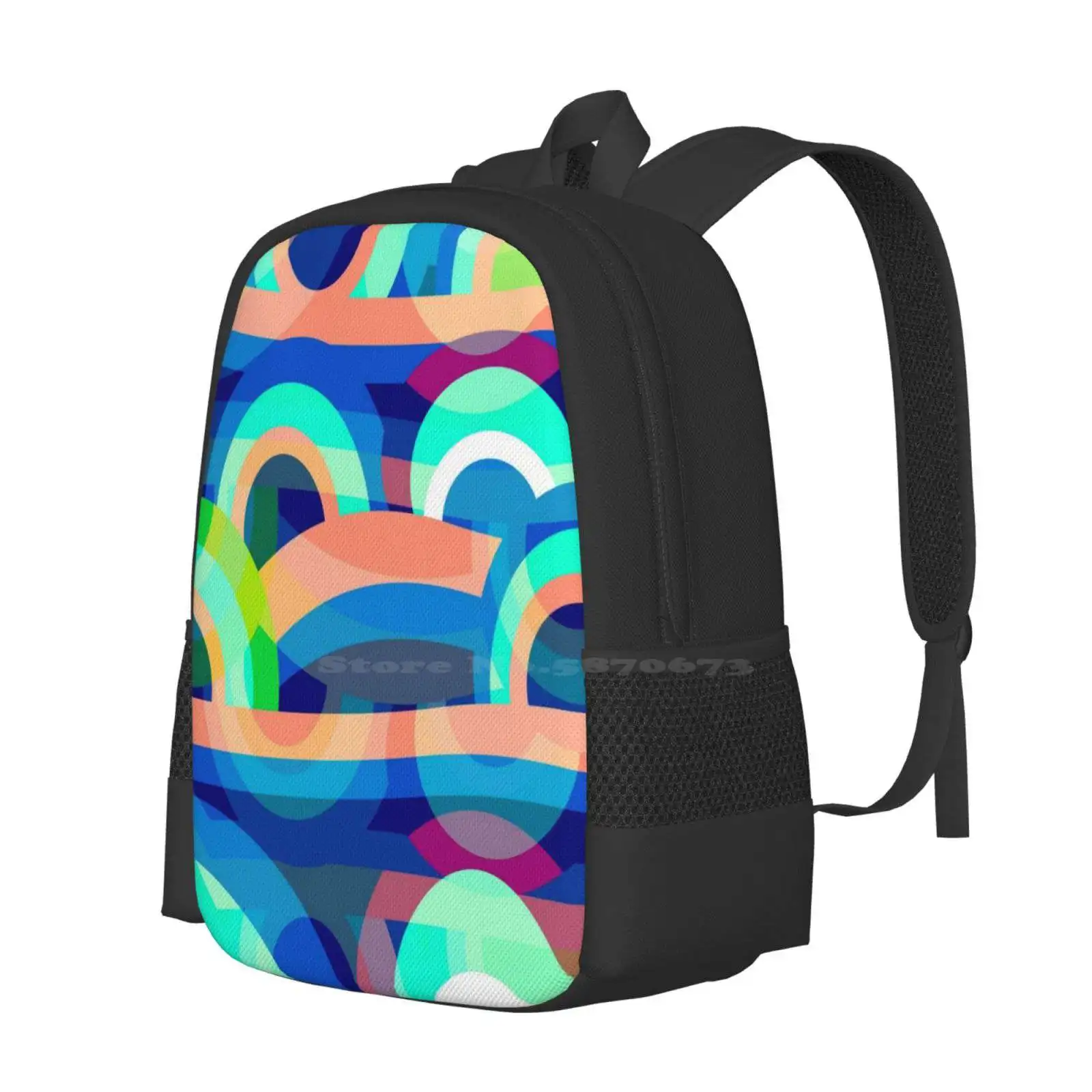 Marine Abstraction Hot Sale Backpack Fashion Bags Marine Maritime Abstraction Doodles Seaside Oceanic Blue Azure Shapes