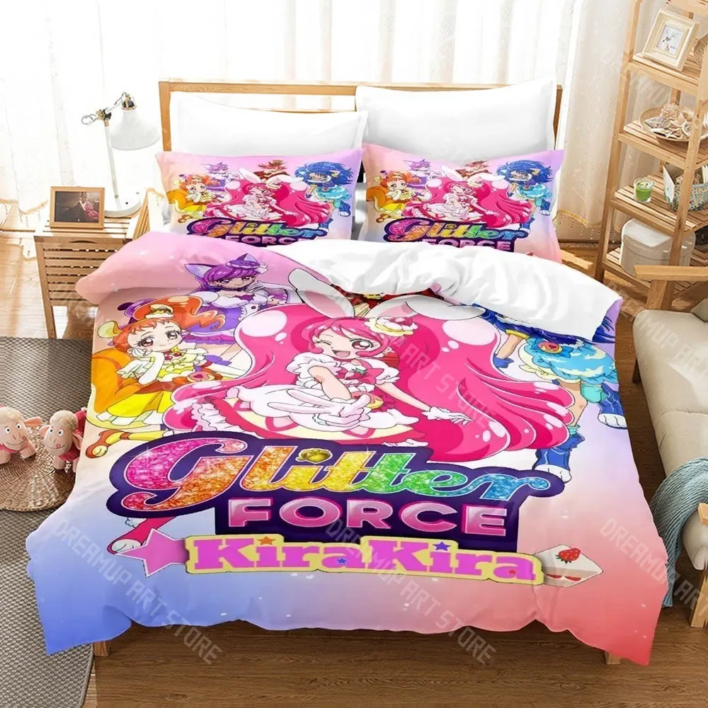 3D Printed Smile PreCure Glitter Force Bedding Set for Boys Girls Duvet Cover Twin Queen King Full Single Double Sizes