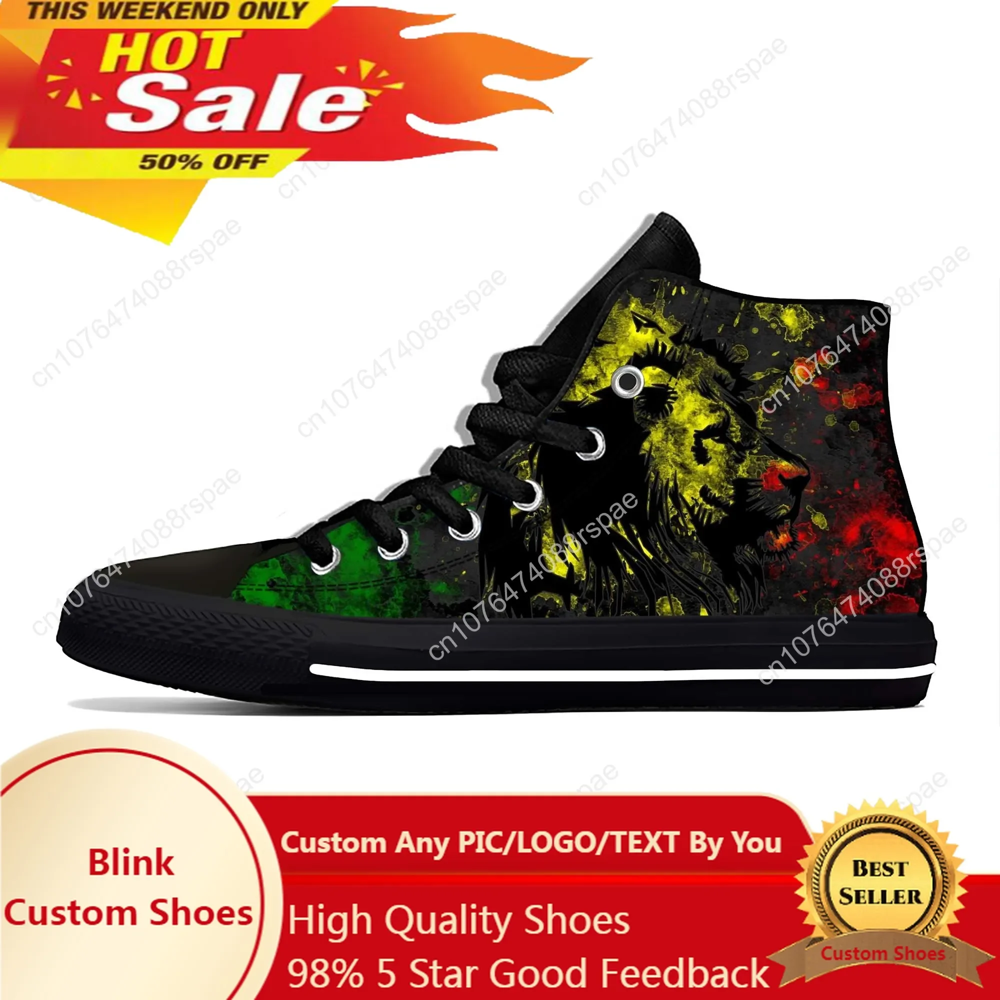 

Reggae Rasta Rastafari Rastafarian Lion Jamaican Casual Cloth Shoes High Top Comfortable Breathable 3D Print Men Women Sneakers