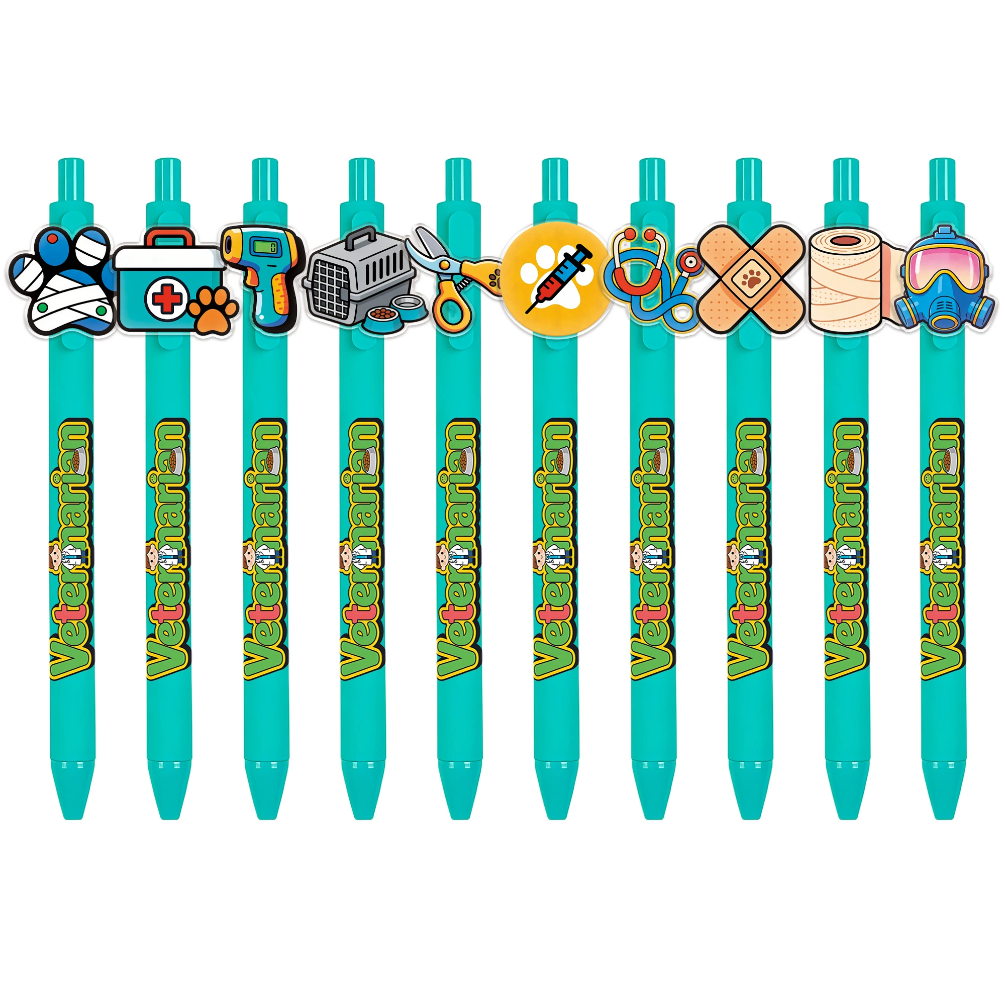 

10pcs/15pcs pet medical supplies series ballpoint pen, pet doctor themed ballpoint pen, quick drying black core ballpoint pen