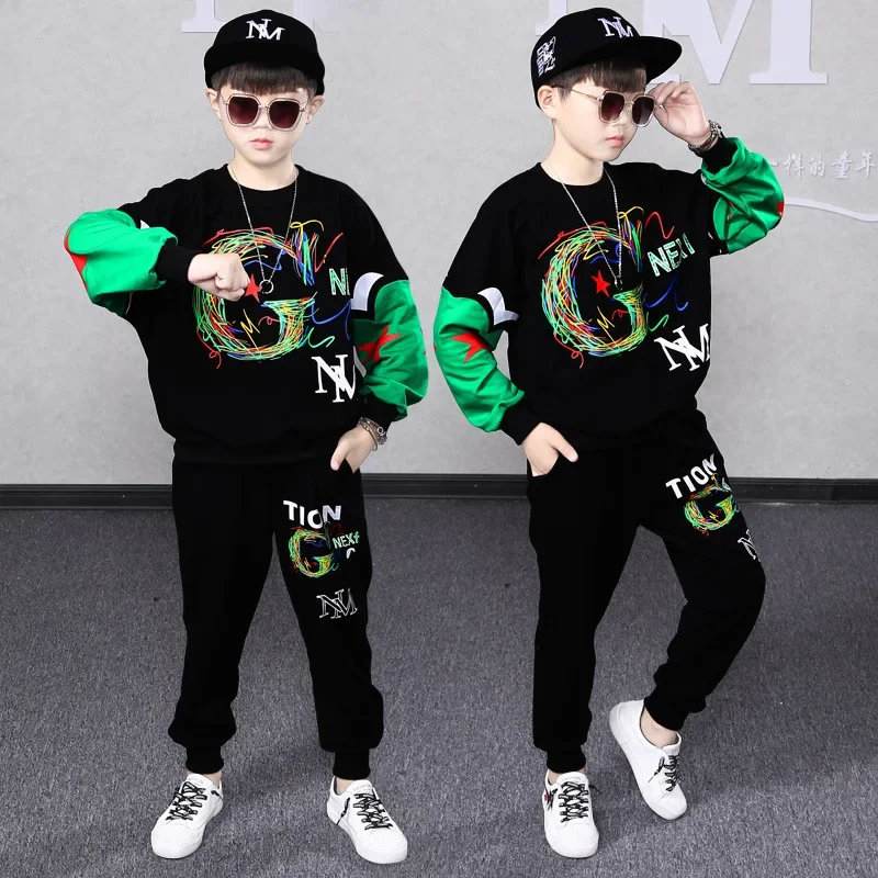 Boys Clothing Set Children Outfits Autumn Spring Letter Stitching Sport Suits Boys Clothes School Kids Tracksuit 6 8 9 10 12 Yrs