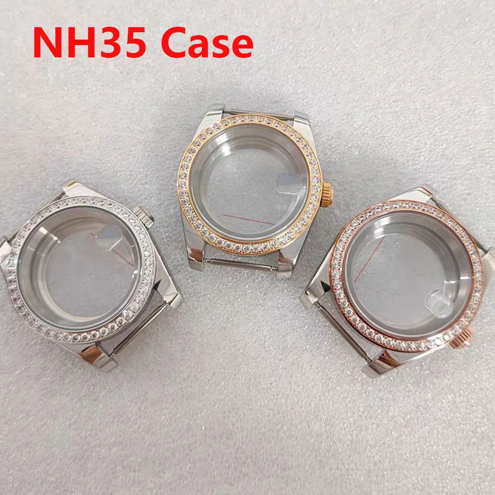 

36mm NH35 Case Sapphire Glass Transparent Bottom Oyster Perpetual Steel Watch Case for NH35 NH36 4R Movement Watch Shell Parts