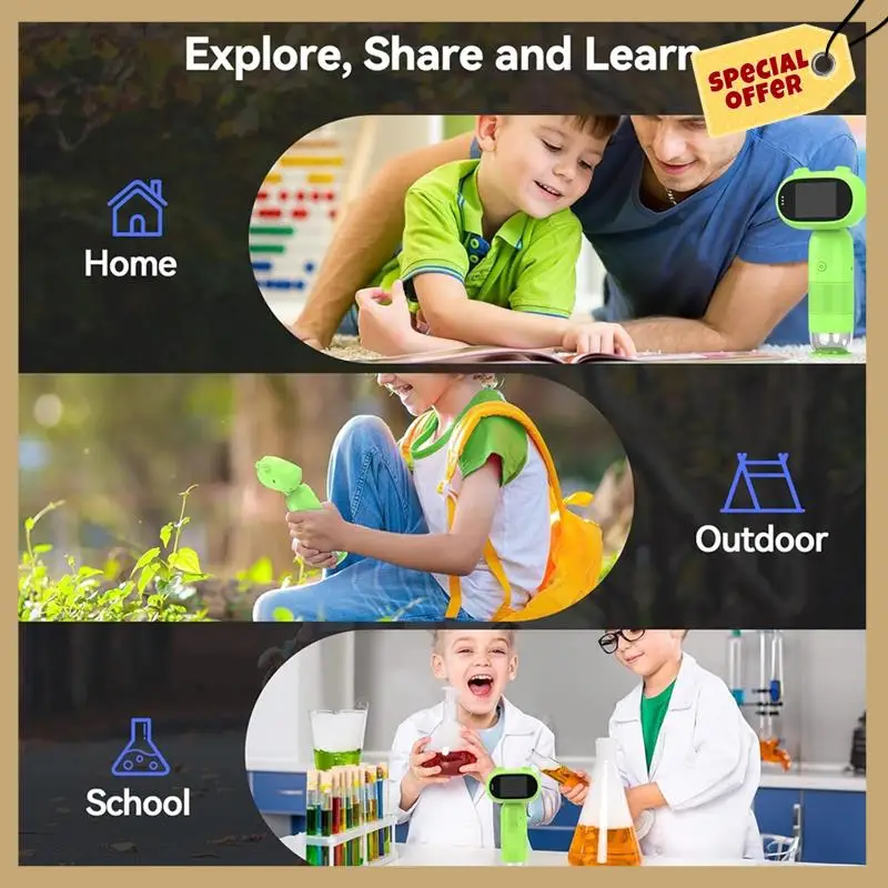 P30 어린이 현미경, 2인치 화면, HD 16MP 카메라 및 1080P 비디오, 포켓 코인-WMAN을 갖춘 1000X 슬라이드 디지털 현미경