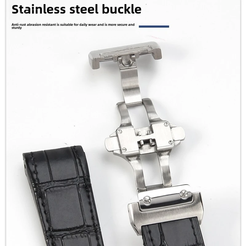 Противоаллергический ремешок из коровьей кожи для Cartier Santos Sandoz 24,5 23, 20 мм, унисекс, однотонная складная пряжка, черный, коричневый, варианты