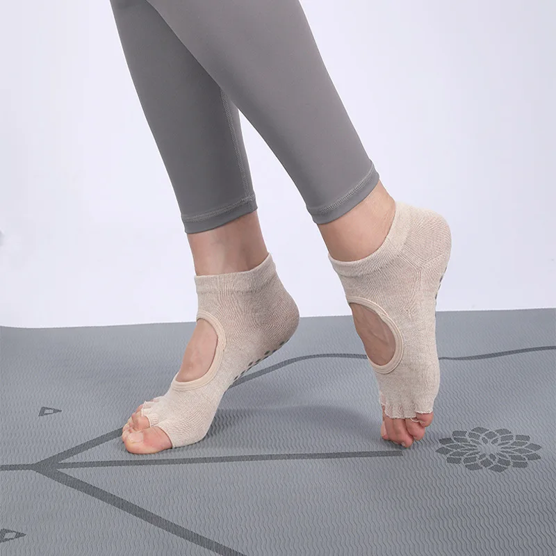 Professional Yoga Socks Silicone Non-Slip Breathable Cotton Backless Women Trampoline Ballet Floor Five Finger Toes Socks