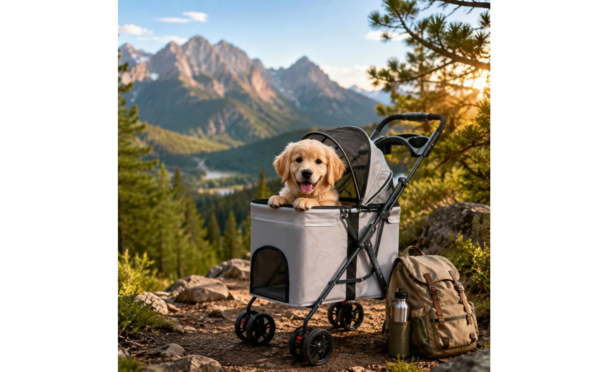 Foldable Pet Stroller Carrier Wheeled Mesh Pet Stroller