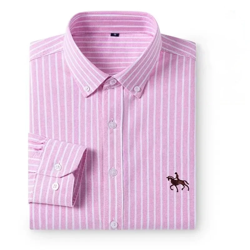 100% algodón de manga larga para hombre Oxford raya sólida Casual suave comodidad ajuste Regular bolsillo moda camisa Social