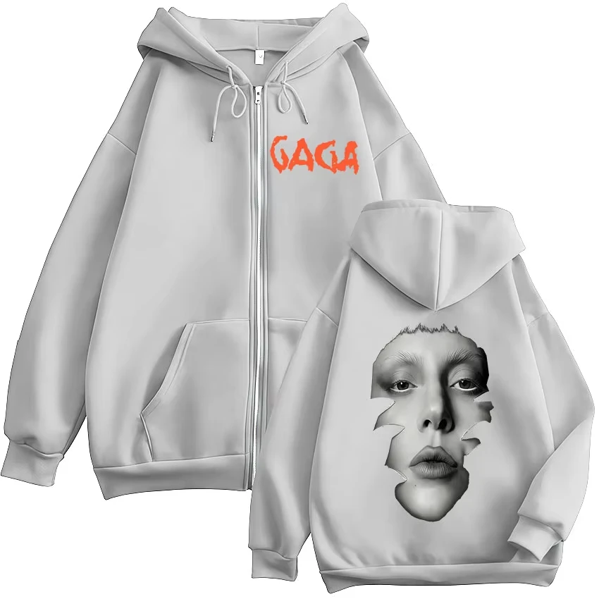 ليدي غاغا الفوضى الكرة ألبوم 2025 قلنسوة بسحاب الرجال النساء الهيب هوب خمر موضة المتضخم سترة البلوز المشجعين الشارع الشهير #4