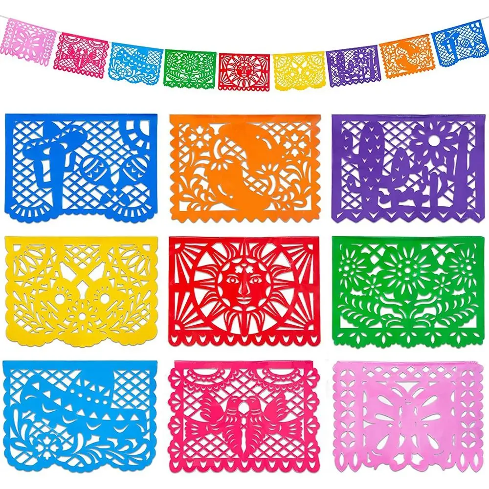 Papel Picado Banner para o partido mexicano, Multicolor Fiesta Banner, Cinco De Mayo Decorações, Fontes do partido mexicano