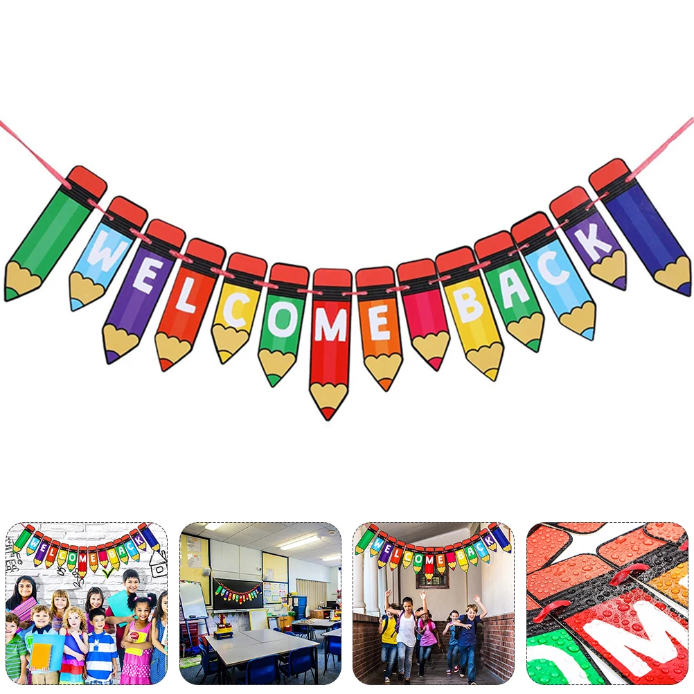 

Letter Flag Decoration Back to School Banner Welcome Signs Colorful Garland Classroom Wall Ornaments Pencil Theme Party Style