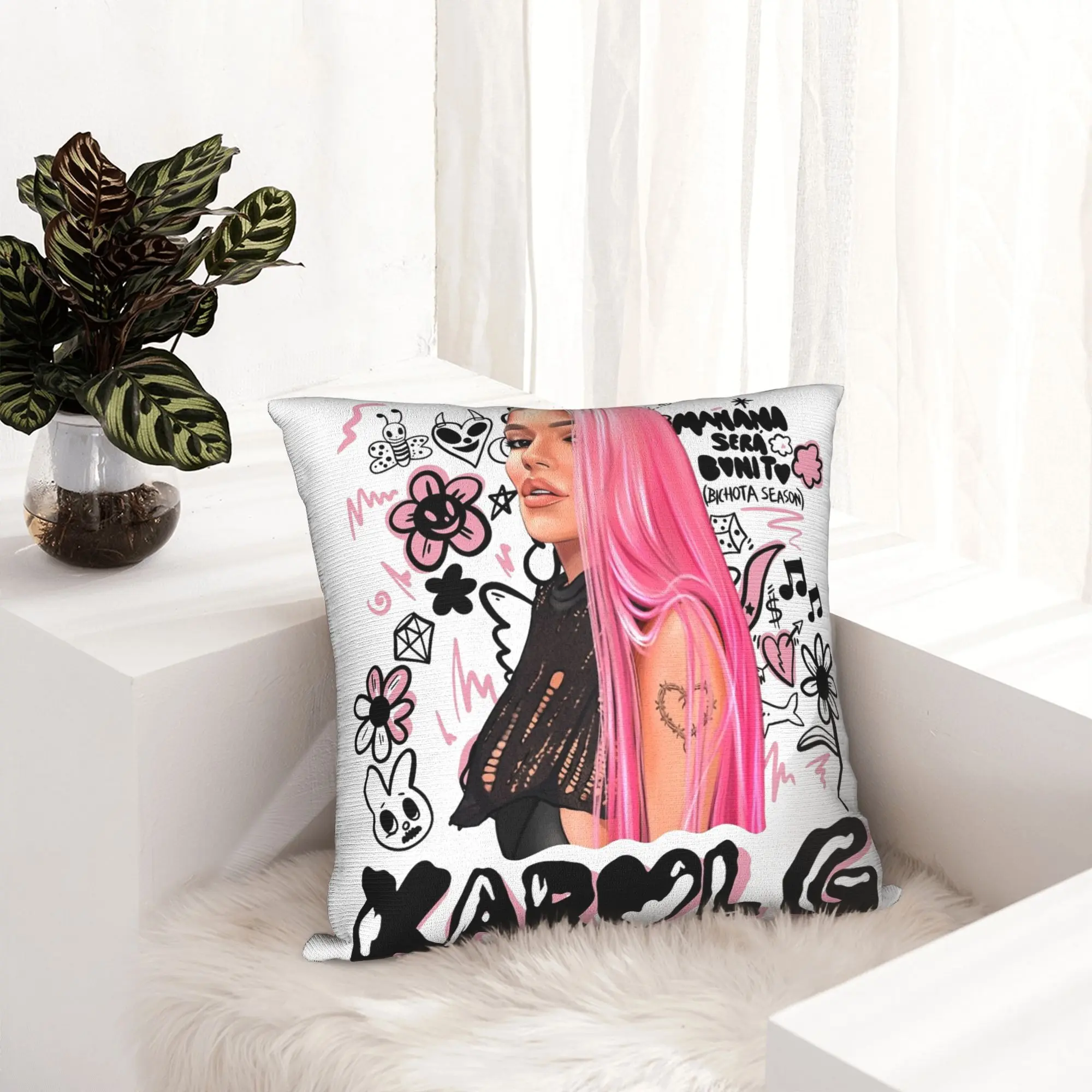 Karol G Bichota Season Pillowcase Printed Polyester Cushion Cover Decoration  Throw Pillow Case Cover Sofa Zippered 45X45cm