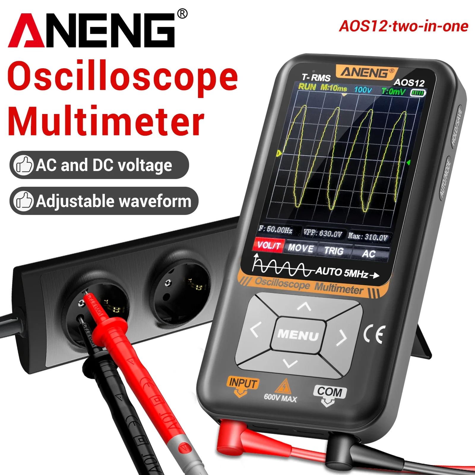 ANENG AOS12 Digital Oscilloscope 5MHz Bandwidth 48MSa/s Real-time Sampling Single Channel Electronic Circuit Repair Test Tool