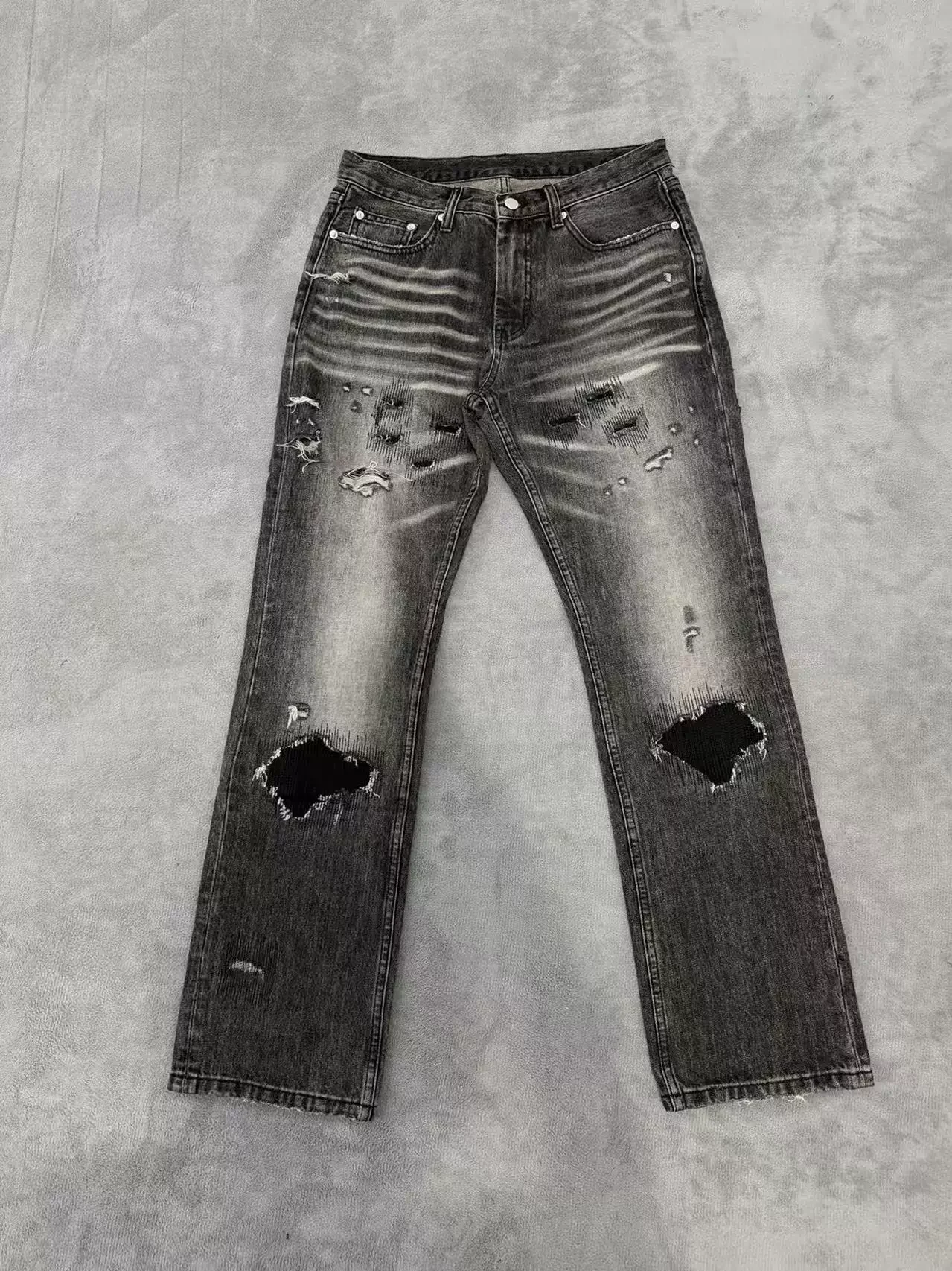 2026 New Number Nine bullet holes Ink Denim Zipper Slim Fit Straight PANT Jeans Cotton Denim Pants Casual Jeans Size 1 2 3 #N608
