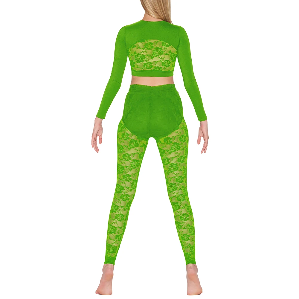 MiDee Modren Dance wear for Women sexy Lace Top and Pant 2 piece set Jazz Dance Lyrical Performance Dance Costume Girls Adult