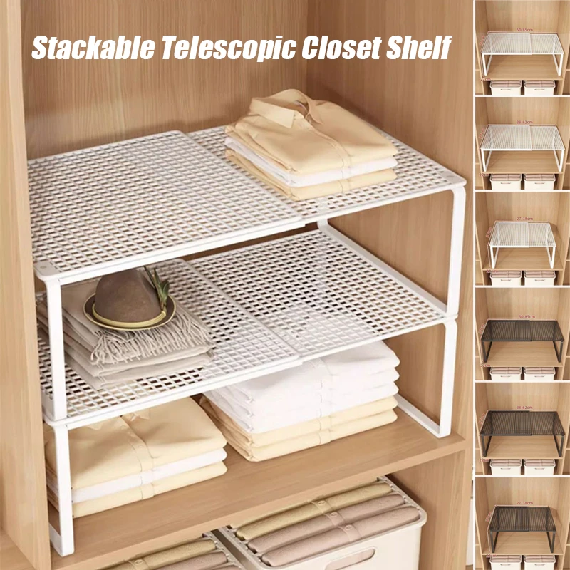 

Retractable Closet Shelf Stackable Telescopic Wardrobe Organizer, Adjustable Divider Board for Cabinet & Wardrobe Storage