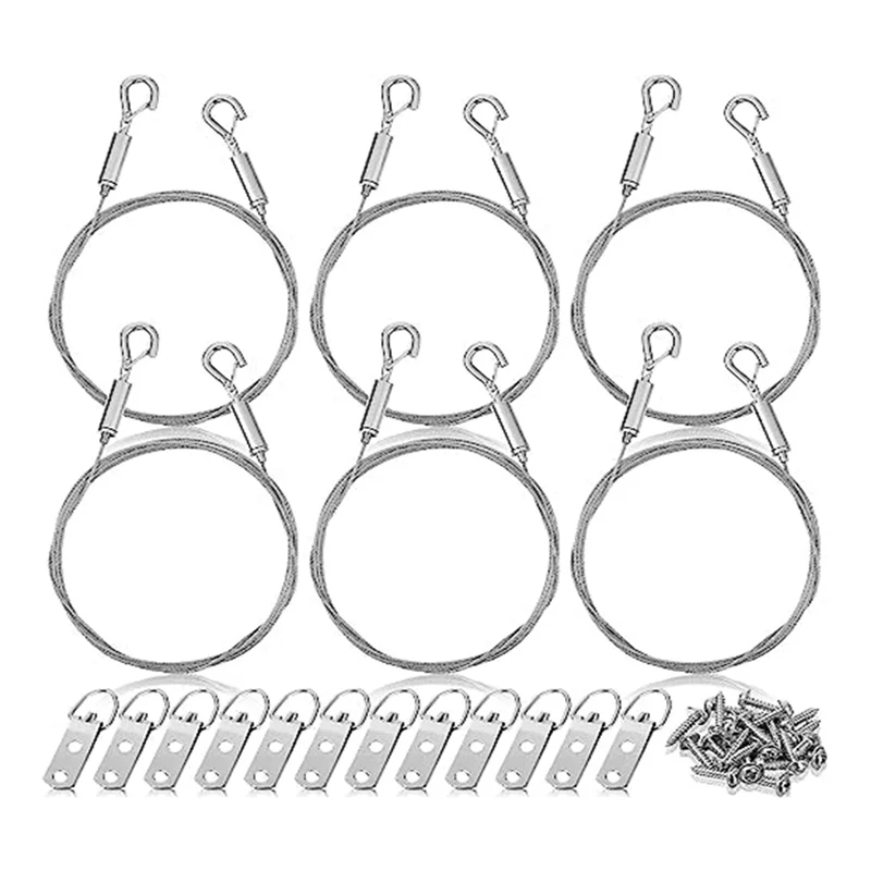 6Piece Picture Hanging Wire Kit With D Rings Supports 50 Lbs Adjustable For Picture, Light Lamp
