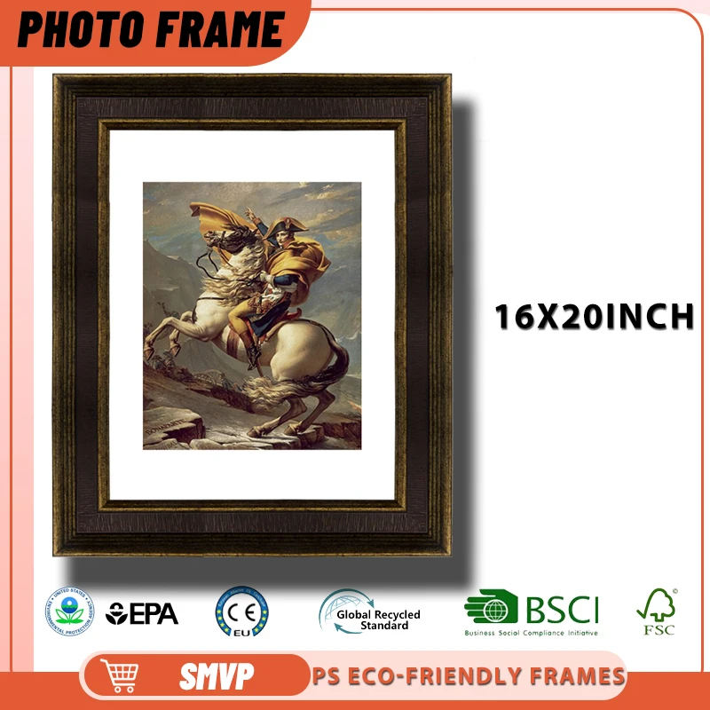 

16x20 Deep Walnut Brown Photo Frame with Gold Accents Perfect for Classic Art Displays in Living Rooms Picture Frame