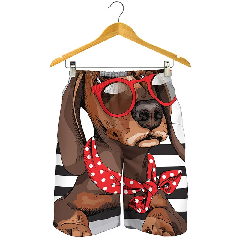 Cute Dachshund 3D Print Beach Shorts Men Surf Board Shorts Animal Dog Graphic Short Pants Summer Quick Dry Swimming Trunks