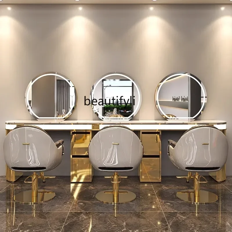 

Hair Salon Dressing Table Single and Double-Sided for Salon Haircut Mirror with Cabinet Cutting and Dyeing Hair Mirror