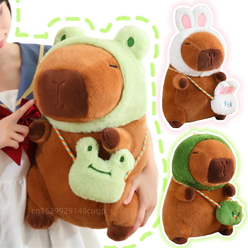 Creative Kawaii Transform Capybara Plush Doll Frog Rabbit Dinosaur Dog Animal Transform Squeaky Satchel Gift For Girls