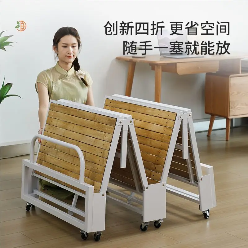Bamboo bed single lunch break bed folding simple nap adult home rental flat four fold bed