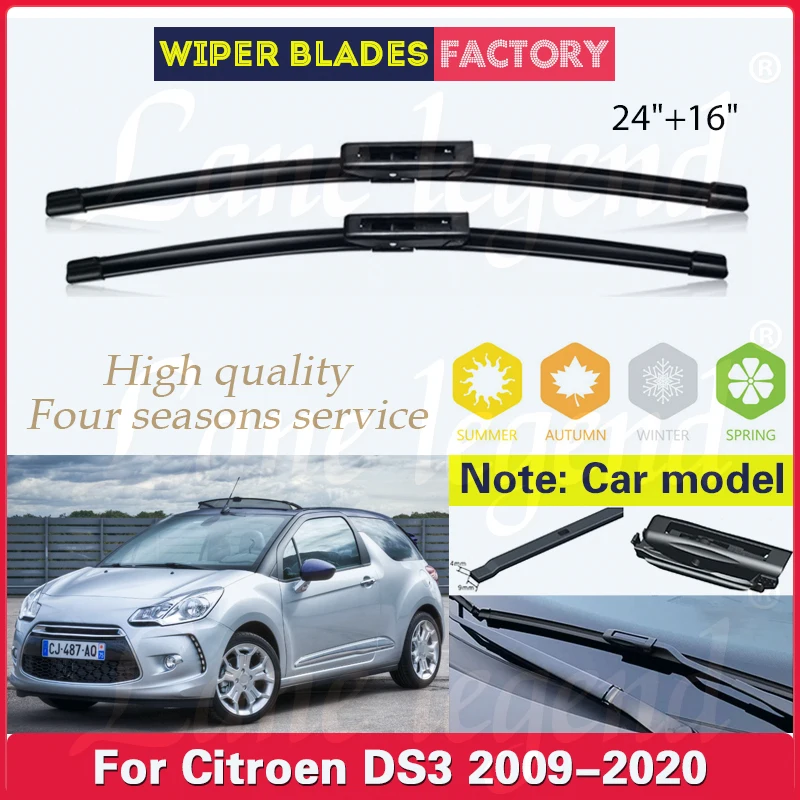 

For Citroen DS3 DS 3 2009-2020 Car Front Wiper Blades Soft Rubber Windscreen Wipers Auto Windshield 24"+16" 2012 2013 2014 2015