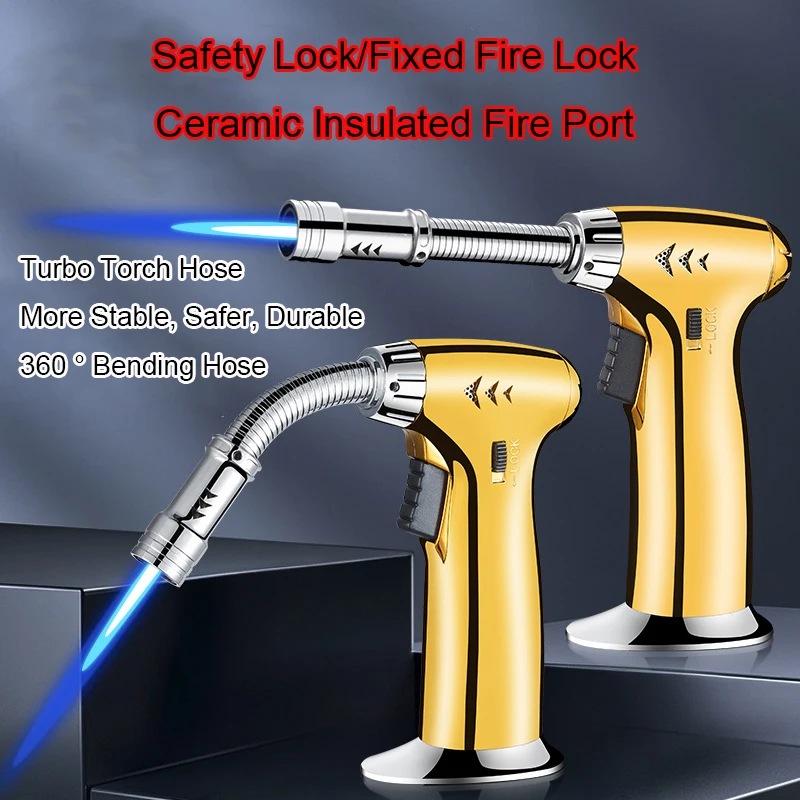 Rotating Turbo Torch Gas Lighter Blue Flame Spray Gun Windproof Cigar Barbecue Outdoor Kitchen Inflatable Lighter