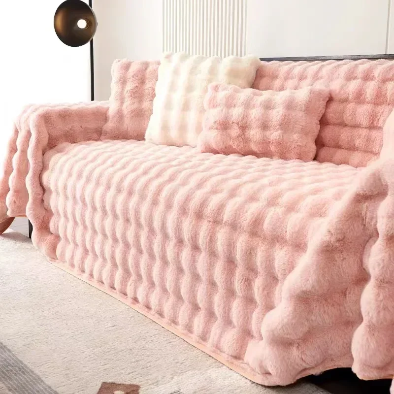 

Thicken Sofa Covers Rabbit Plush Sofa Towels Non-slip Couch Slipcover Soild Color Universal Sofa Mat For Living Room Modern Home