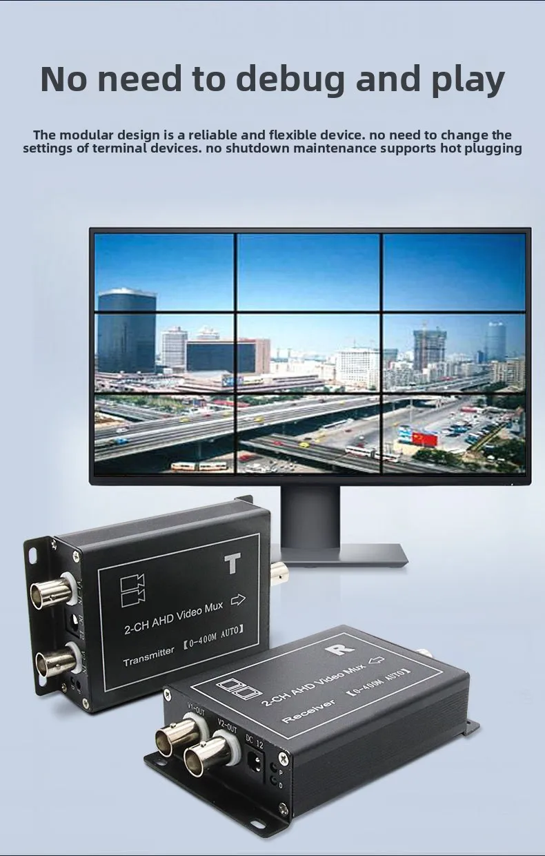 Coaxial High Definition Two-way Multiplexer AHD One To Two Video Signal Stacker 720/960/1080P