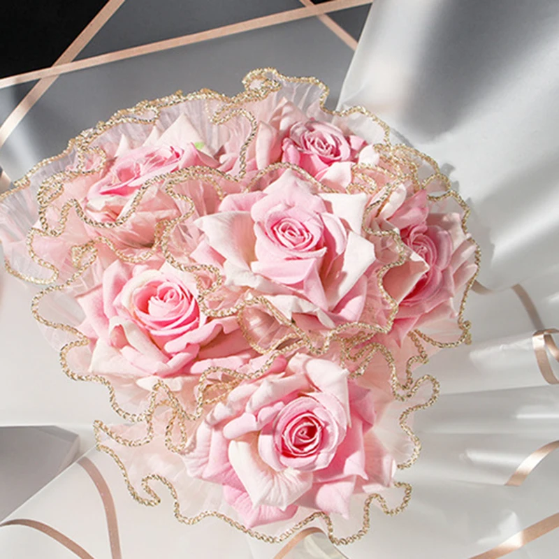 28cm*4.5M Pearl Wave Edge Flower Wrapping Mesh Yarn DIY Floral Bouquet Packaging Paper Valentine\'S Day Wedding Party Gifts Decor