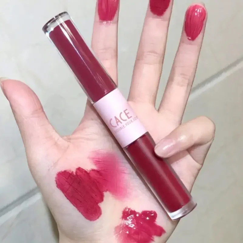 Heallor 1/2/3pcs Double End Lip Glaze Full Gloss Mirror And Matte Velvet Long Term Color And Moisture Lip Gloss Cosmetic Lip Gla