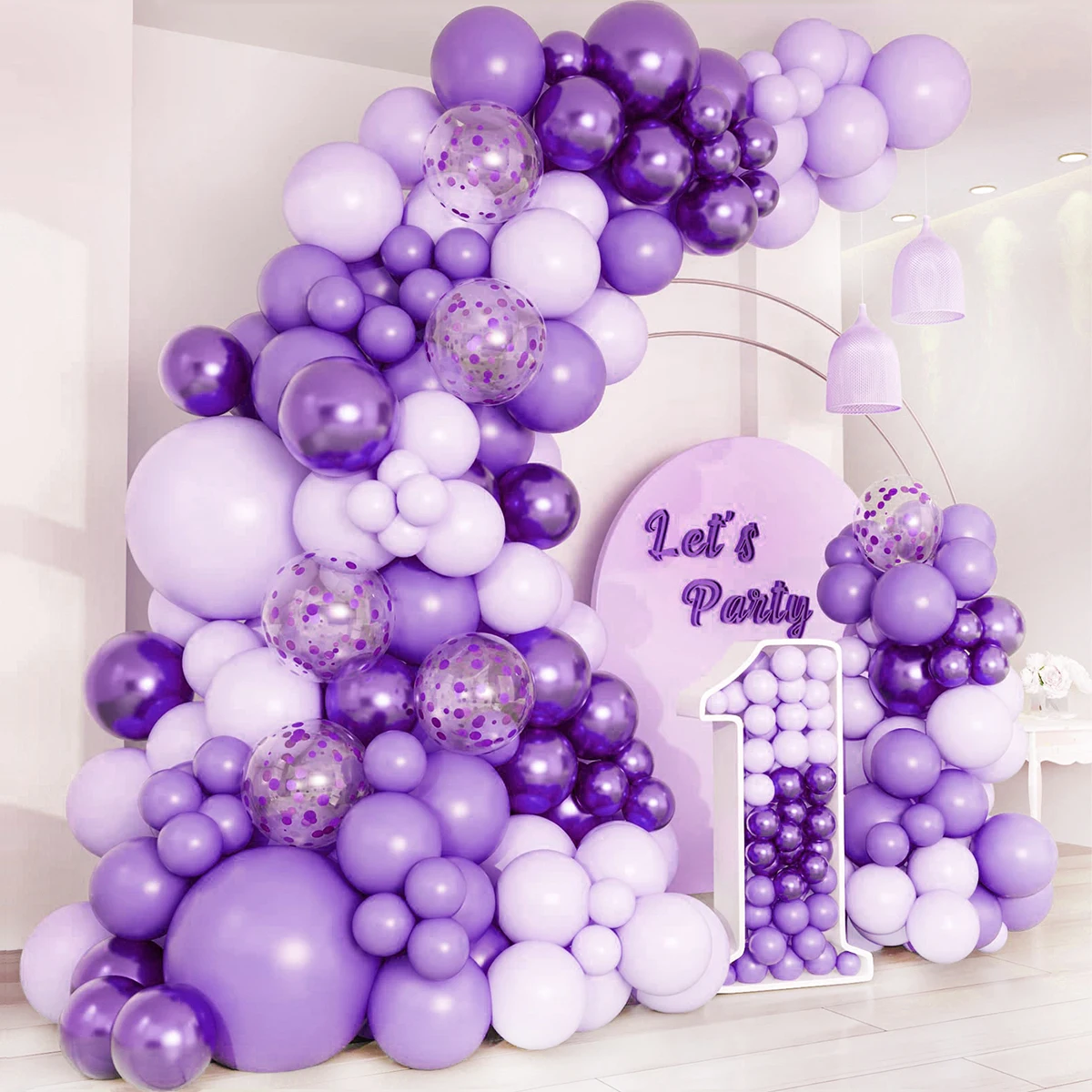 

Purple Balloon Arch White Sand Metal Light Purple Pastel Pale Pinkish Purple Balloon Garland for Wedding Birthday Party Decor