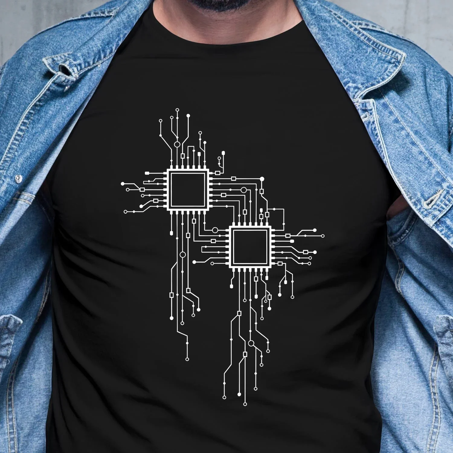 Abstract Digital Chip Background with Technology Circuit Board T Shirt Men Tops Tshirts Summer Clothing Tees Mens Funny T-Shirt