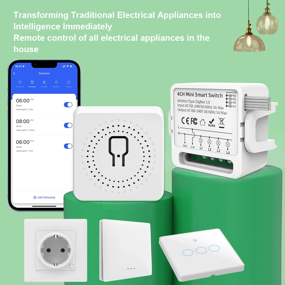 Tuya ZigBee 1CH/4CH Smart Relay Switch Module Smart Home Timer Countdown Works with Alexa Google Assistant Fireproof PC