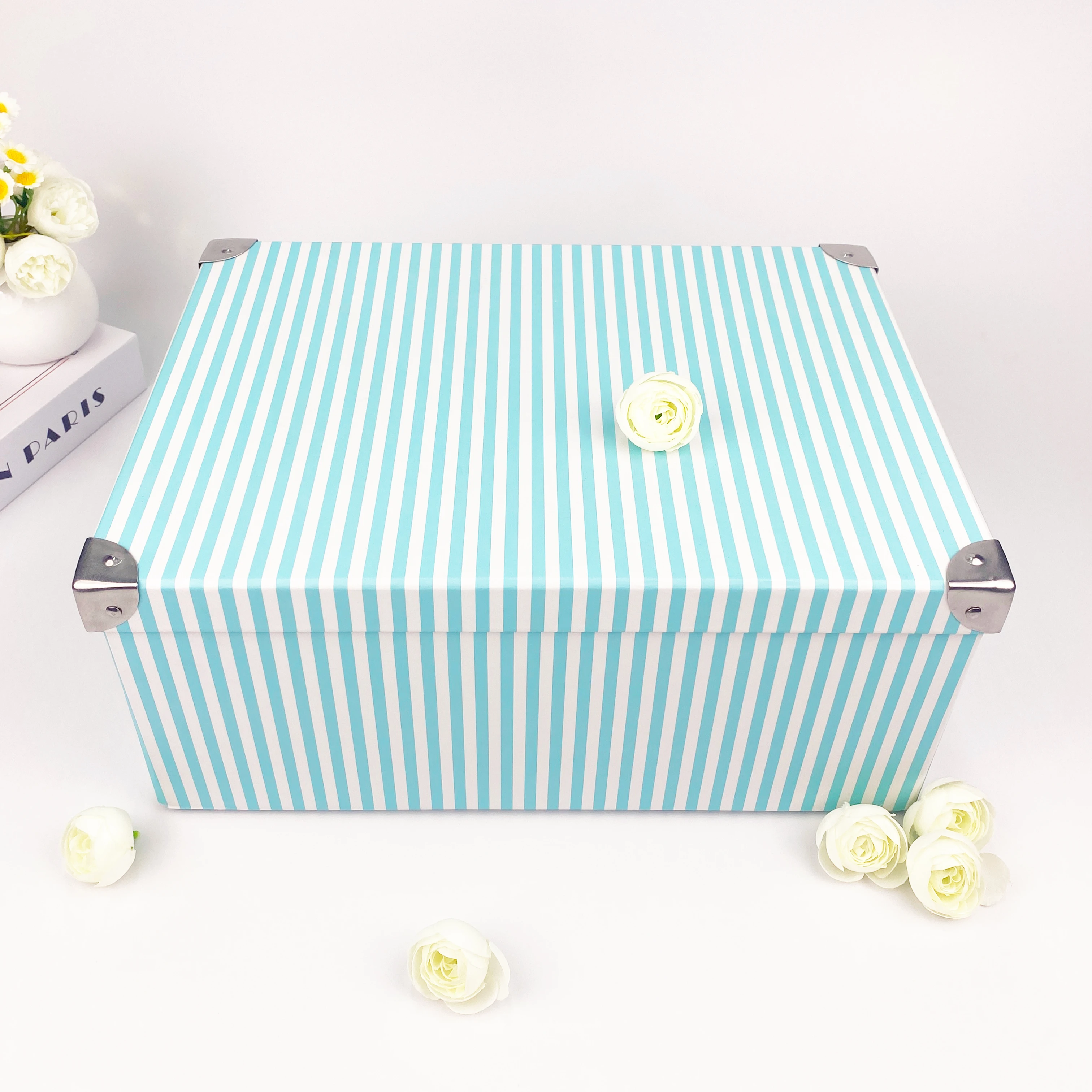 

Blue Striped Paper Gift Box, Sturdy Cardboard Packaging, Wedding, Birthday Bridesmaid Proposal Gift BoxS182