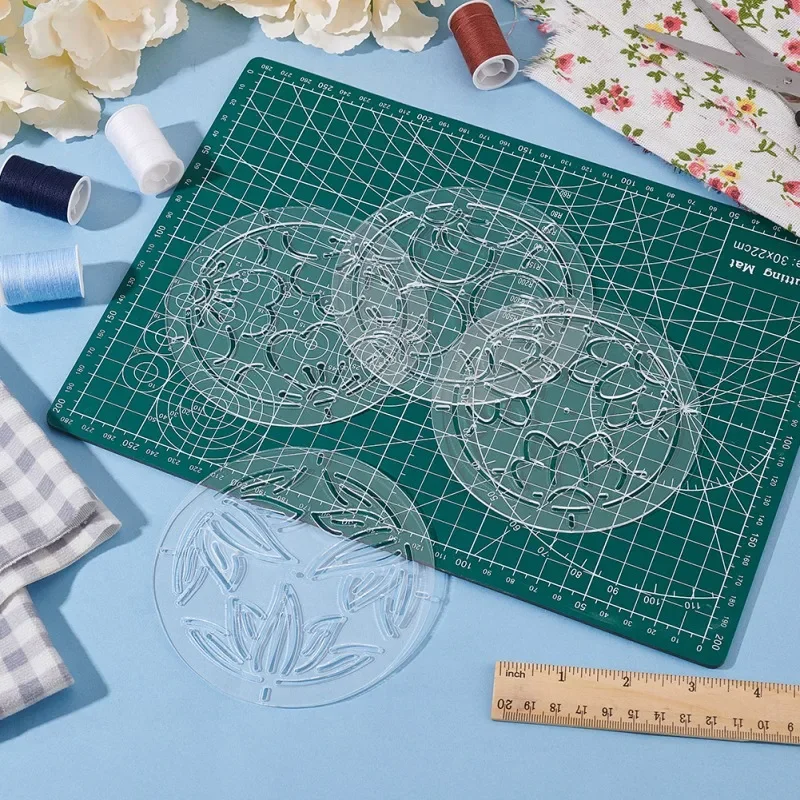 4Pcs Acrylic Sashiko Stencil 4.5inch Flower Acrylic Embroidery Tool Drawing Line Template for Hand Quilting and Embroidery 2mm