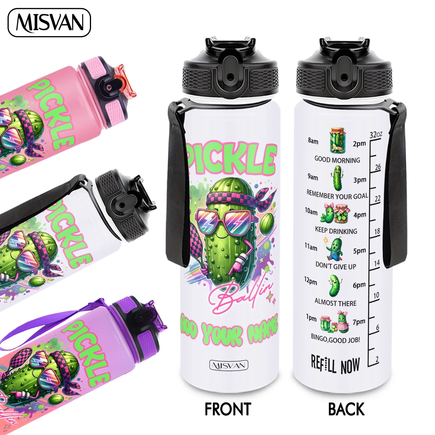 

Бутылка для воды 32 унции (950 мл) с индивидуальным именем, забавным мультяшным принтом в виде огурца, для ежедневного увлажнения, для спортзала, активного отдыха и велоспорта.