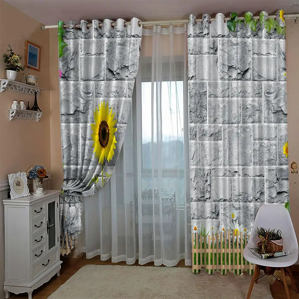 decorative curtains Gray wall flower railing print Chinese Customized 3D Blackout Curtains Living Room Bedroom Hotel Window