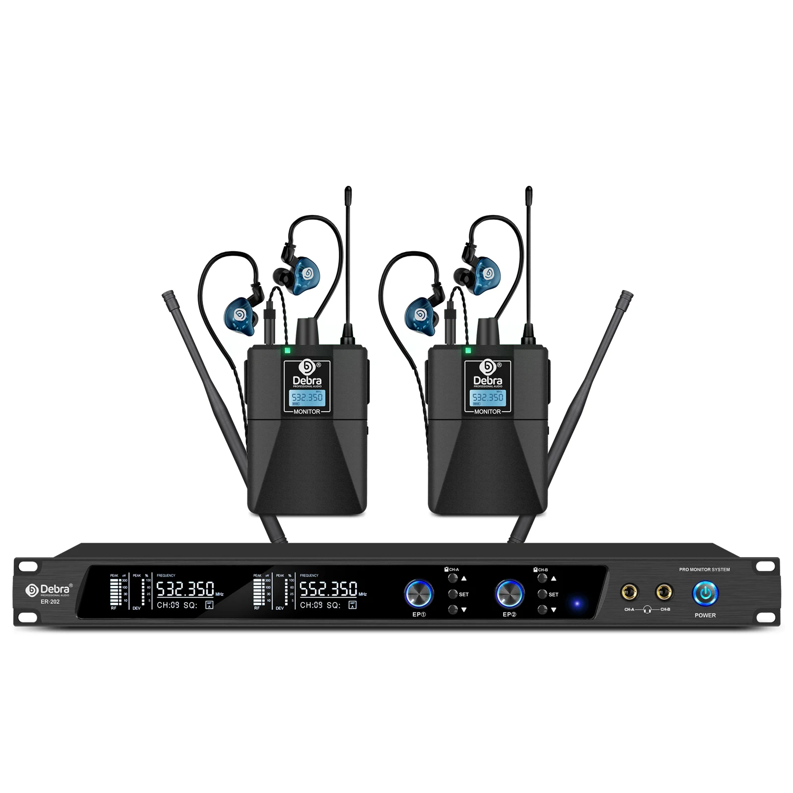 Debra ER-202 Draadloos in-ear monitoringsysteem met Bluetooth 5.0 en UHF-technologie voor podium- en theateroptredens