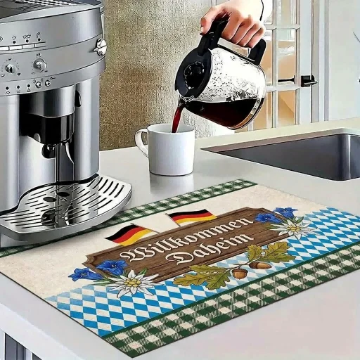 Square Kitchen Dish Drying Mat, Thick Coffee and Dining Pad with Non-Slip Rubber Bottom for Tableware and Countertop