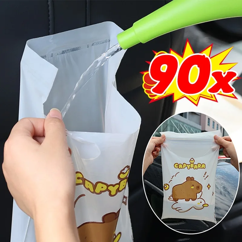 30-90Pcs Cartoon Capybara Car Disposable Garbage Bag Portable Universal Auto Door Seat Household Thickened Car Desktop Trash Can