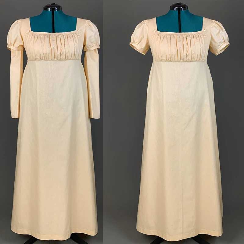 

Индивидуальный пошив: историческое платье Джейн Остин с завышенной талией, женское, в стиле Регенси, с длинными или короткими рукавами