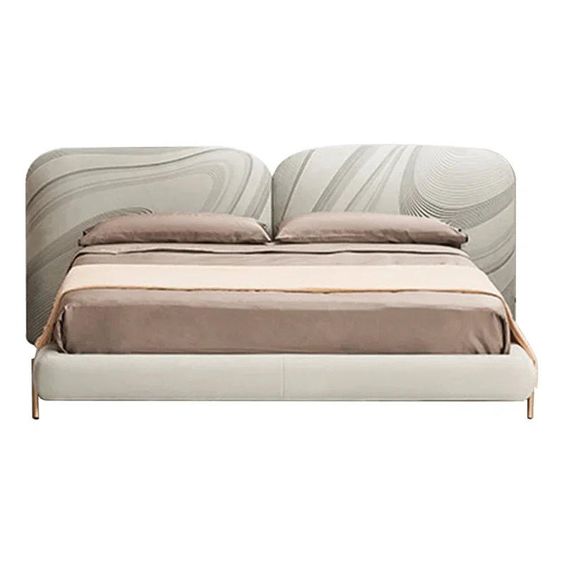 

Minimalist light luxury villa master bedroom leather double bed